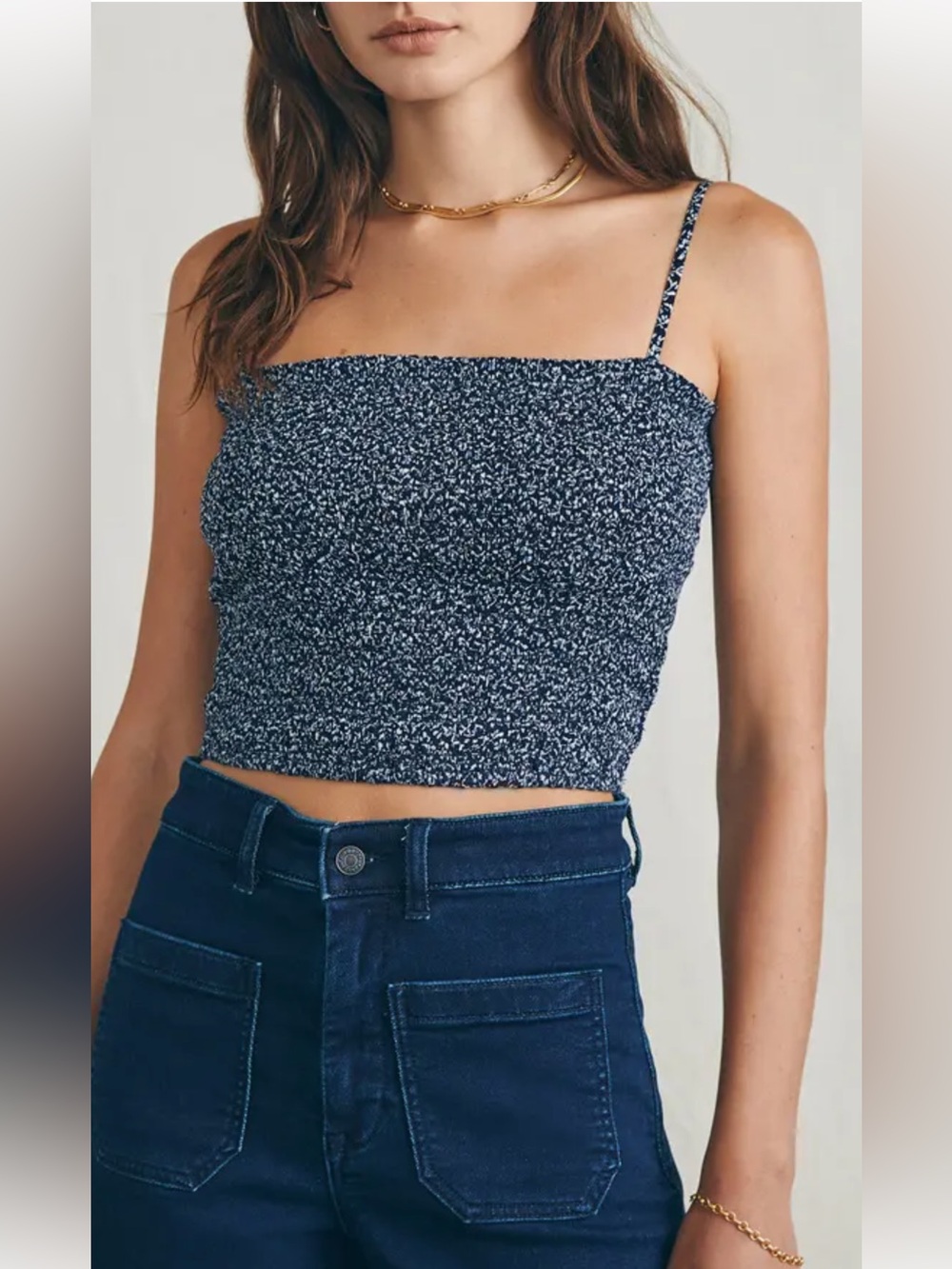 Faherty Alisee Navy Riverton Smocked Crop Top